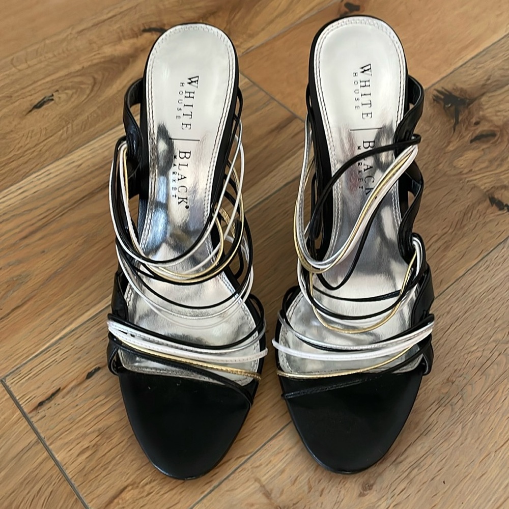 Women’s Strappy Heel in Black, Gold, and Silver